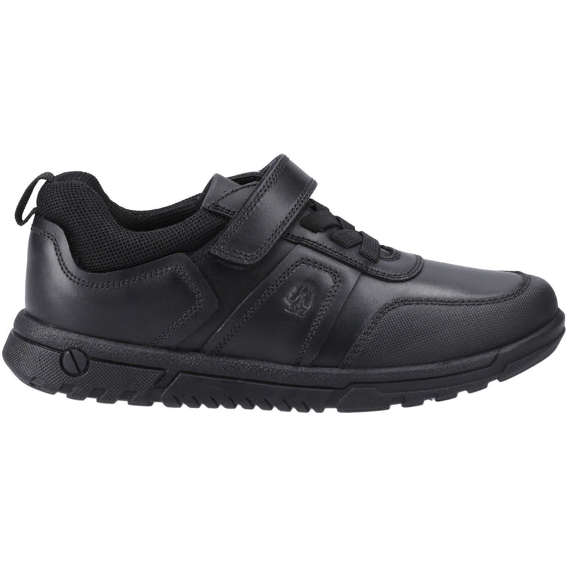 Hush Puppies Sutton Bungee Chaussures Noires Pour Garçons En Cuir À Lacets