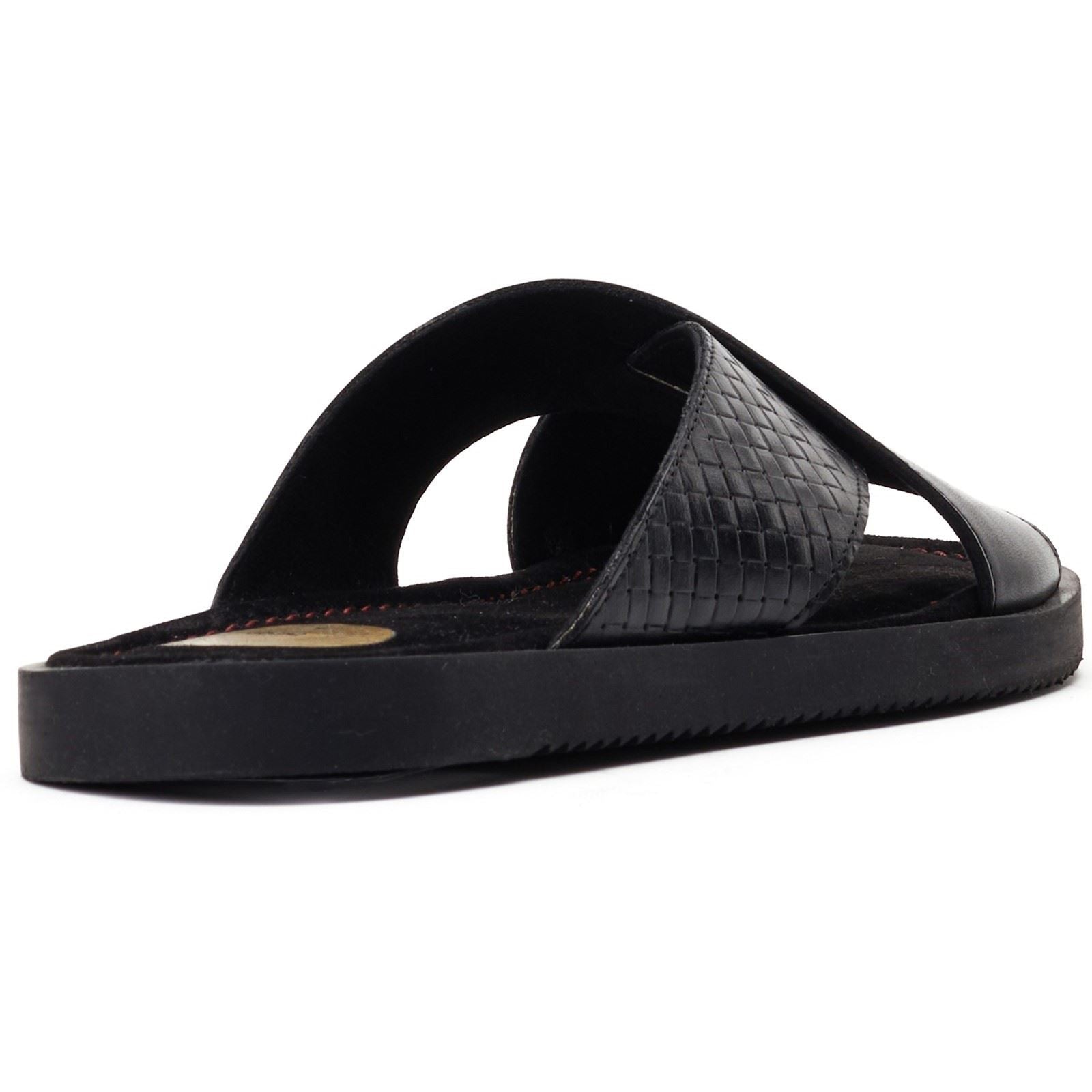 Base London Astro Sandales En Cuir Noires Pour Hommes