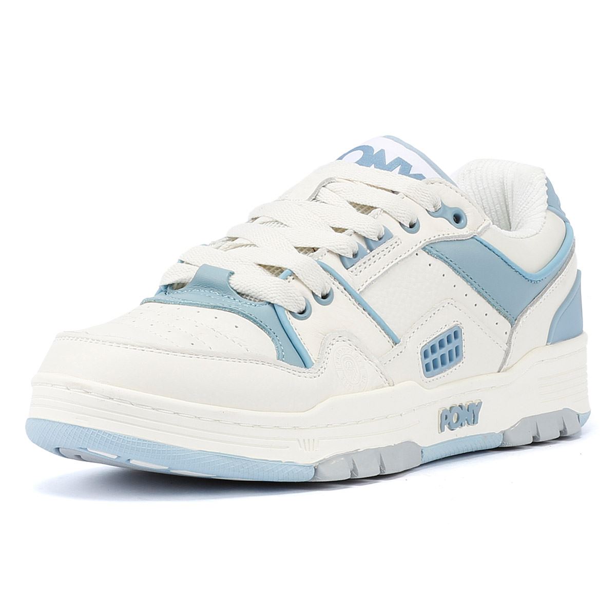 Pony M_100 Low Des Baskets Blanches/Bleues Ciel En Cuir