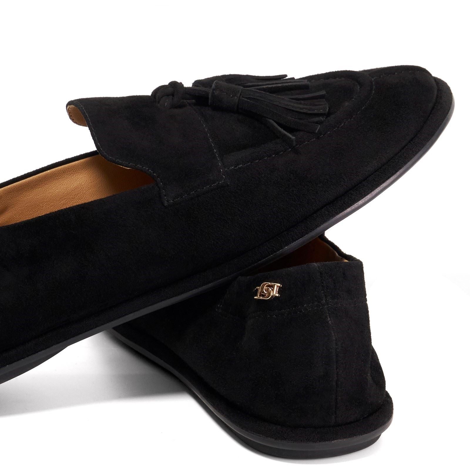 Dune Grounding Mocassins Noirs En Cuir Pour Femmes Suede