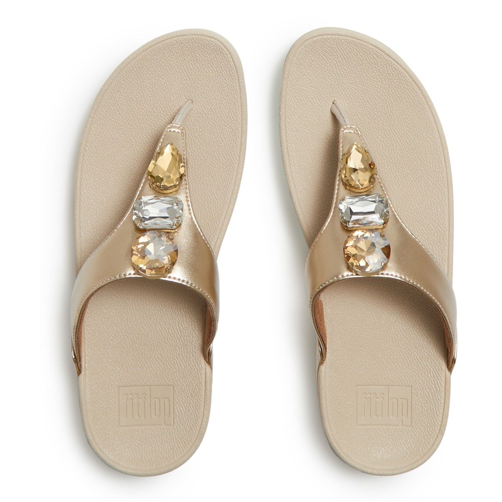 Fitflop Lulu Ultra-Jewel Toe-Post Sandales Platino En Polyuréthane Pour Femmes