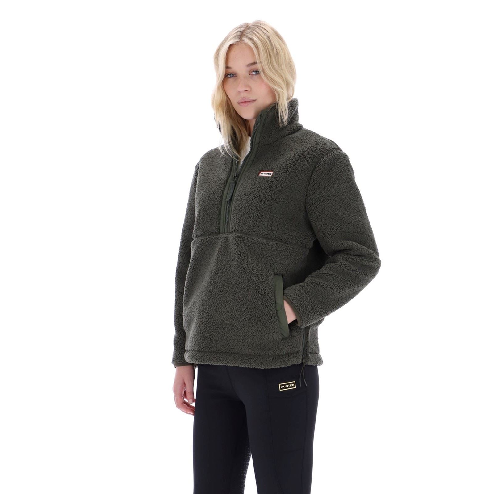 Hunter Tiorga 1/4 Zip Borg Fleece Pulls À Col Zippé Pour Hommes En Polyester Verts