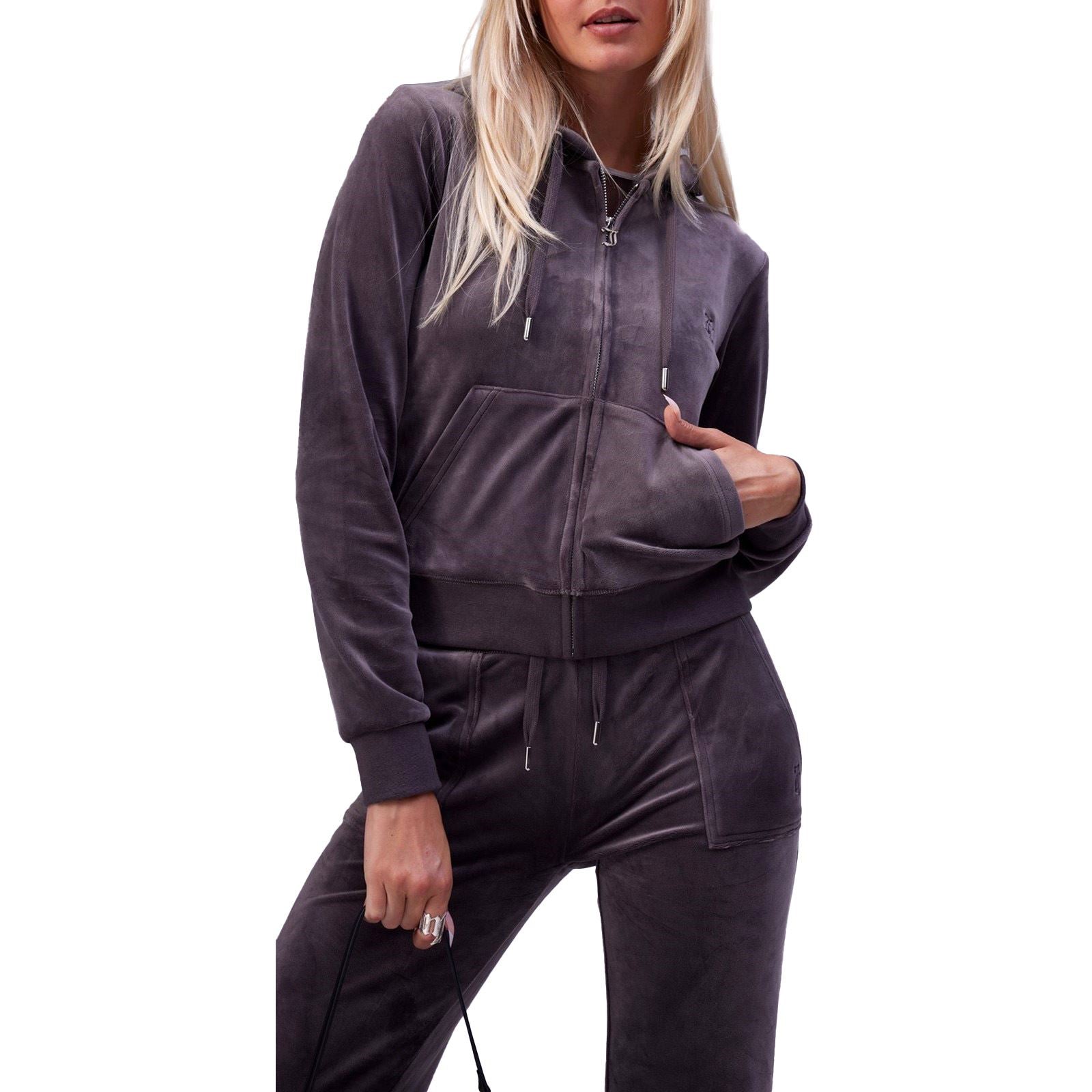 Juicy Couture Robertson Classic Jacket Sweat À Capuche Gris En Polyester Pour Femmes