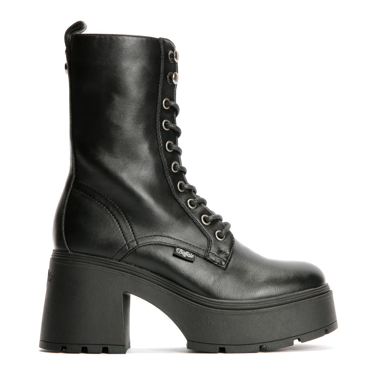 Buffalo Mila Lace Up Mid Bottes Noires Pour Femmes