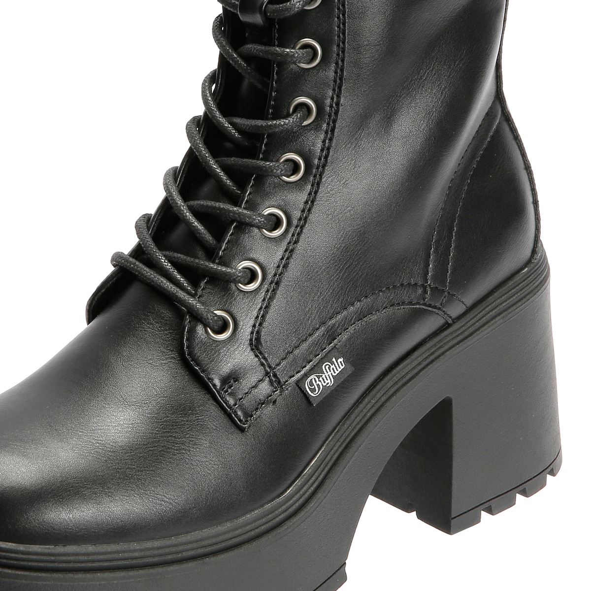 Buffalo Mila Lace Up Mid Bottes Noires Pour Femmes