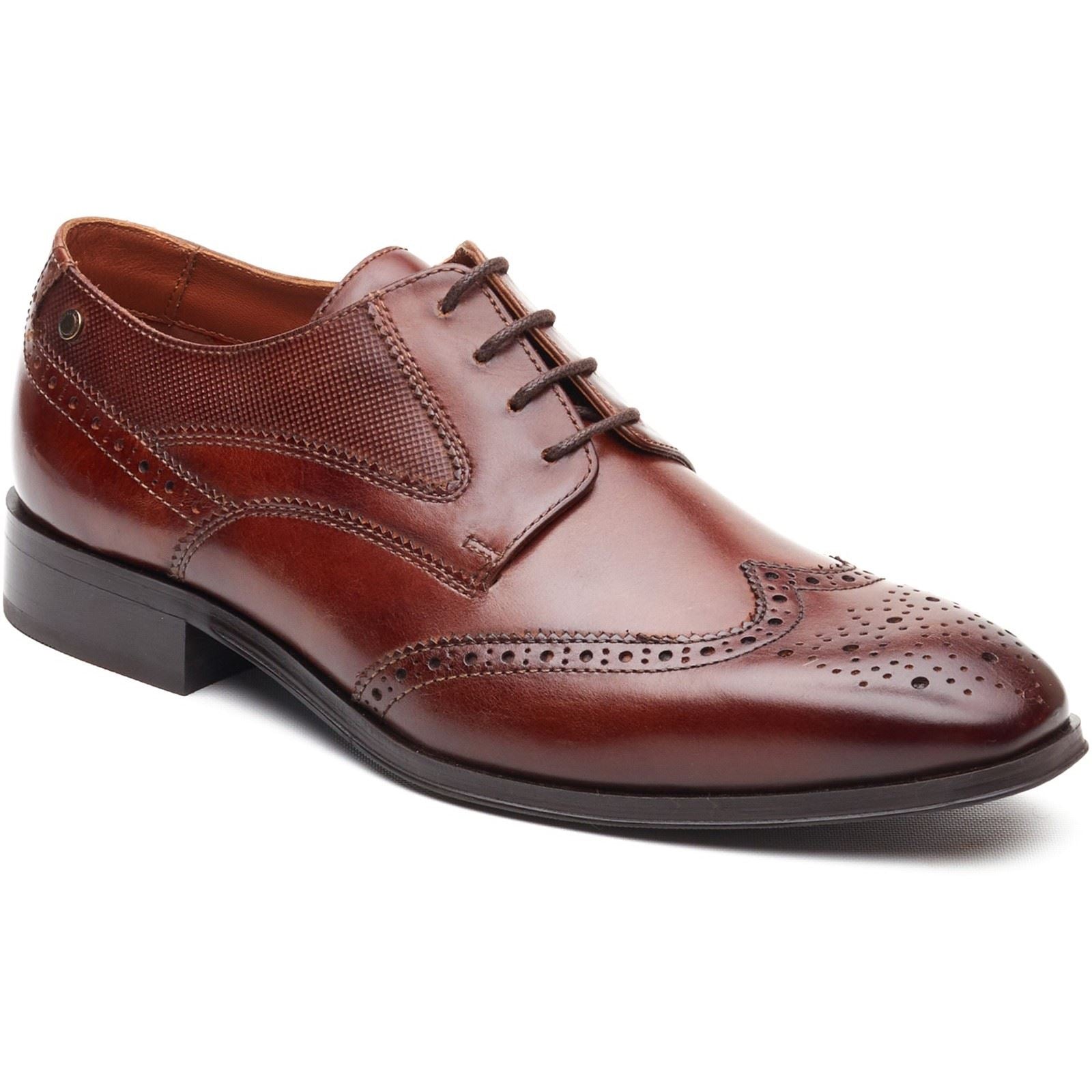 Base London Steeple Brogue Chaussures En Cuir Pour Hommes Brogues Brûlées Tan