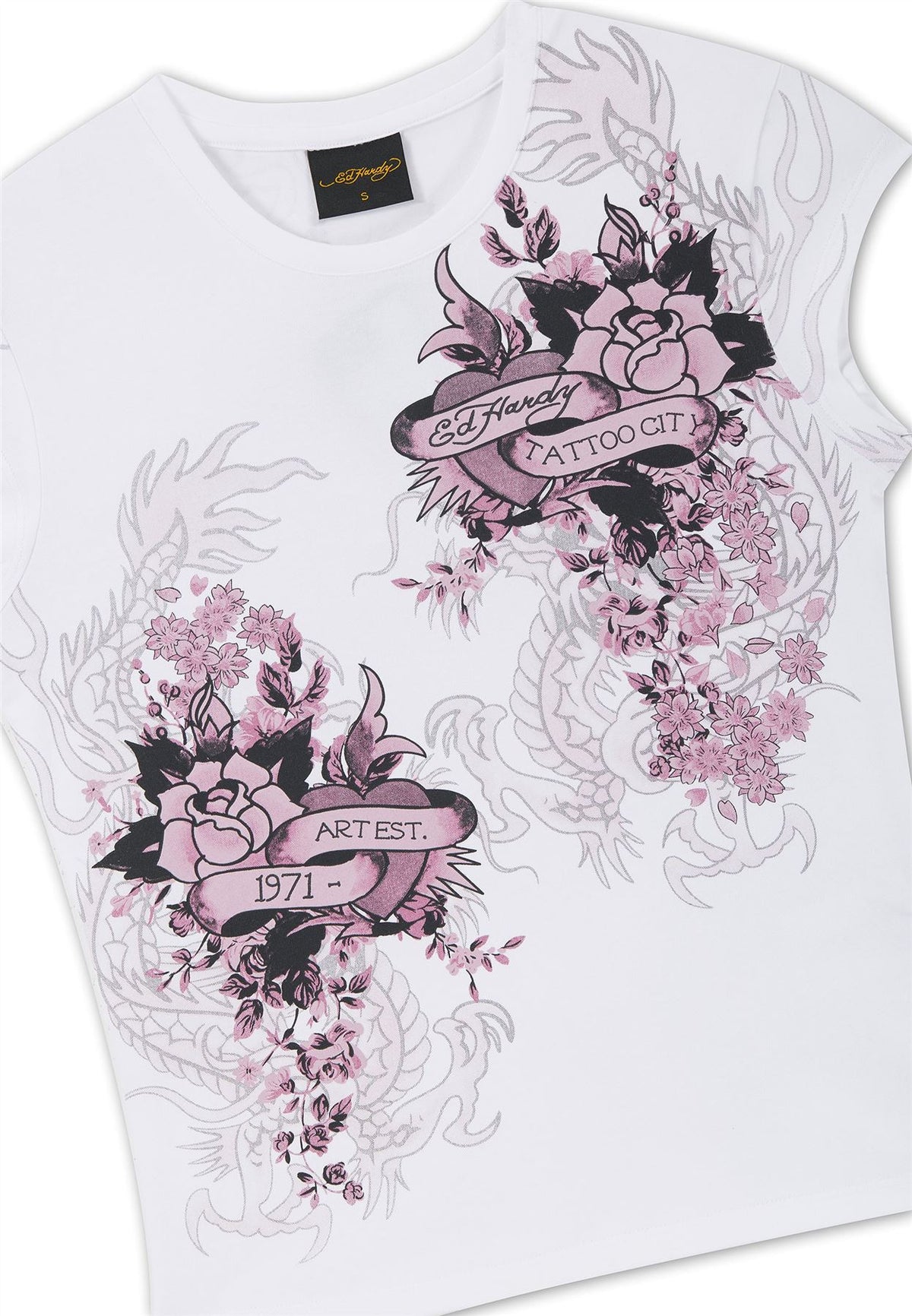 Ed Hardy Tattoo City Cap Sleeve Top T-Shirts Blancs Pour Femmes