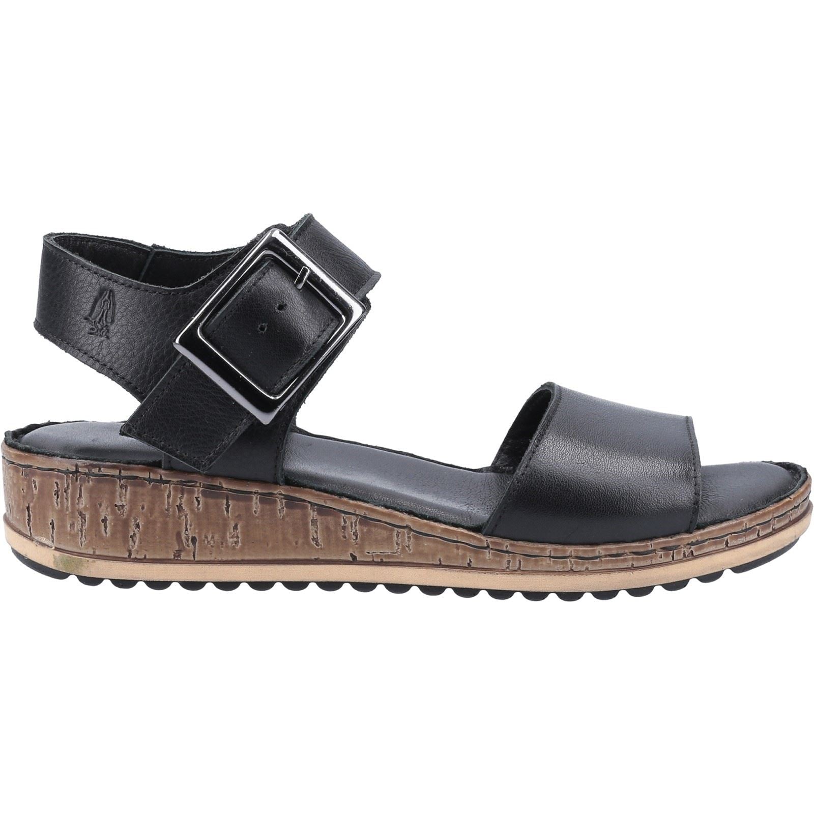 Hush Puppies Ellie Wide Sandales Noires Pour Femmes En Cuir