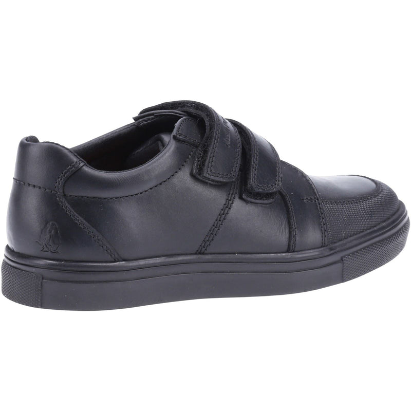 Hush Puppies Santos Senior Chaussures Noires Pour Garçons En Cuir.