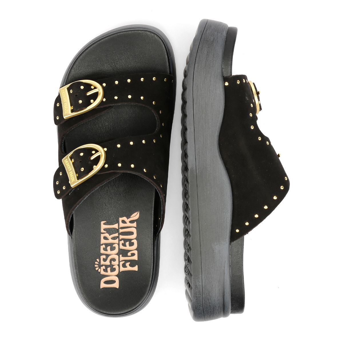 Desert Fleur Girasol Sandales Noires Pour Femmes En Nubuck