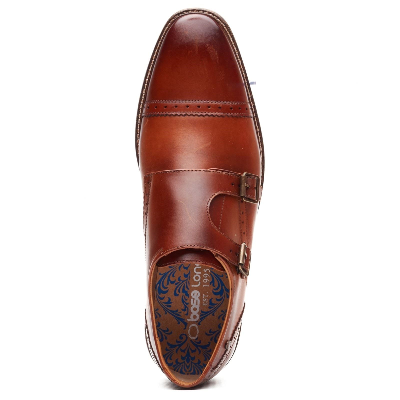 Base London Henley Monk Chaussures À Double Boucle Pour Hommes En Cuir Brun Brûlé
