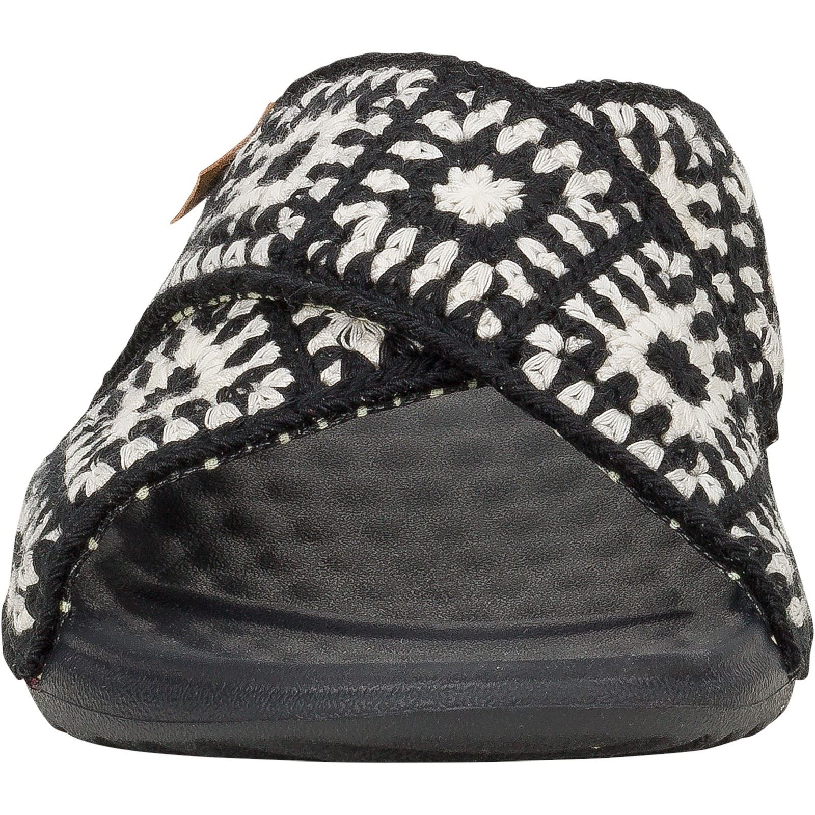 HEYDUDE Christi Slide Cottage Crochet Sandales En Coton Pour Femmes Noires/Blanches