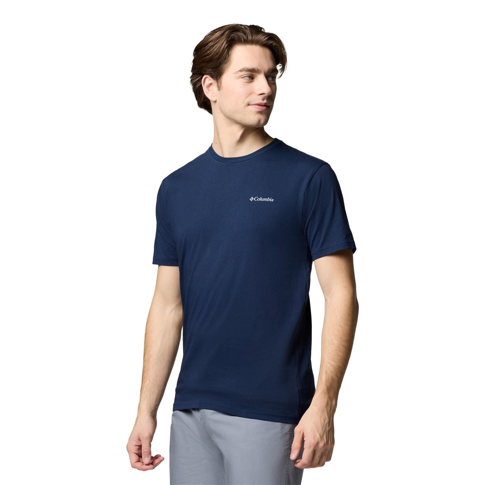 Columbia North Cascades Short Sleeve Tee T-Shirts Pour Hommes En Coton Bleu À Manches Courtes