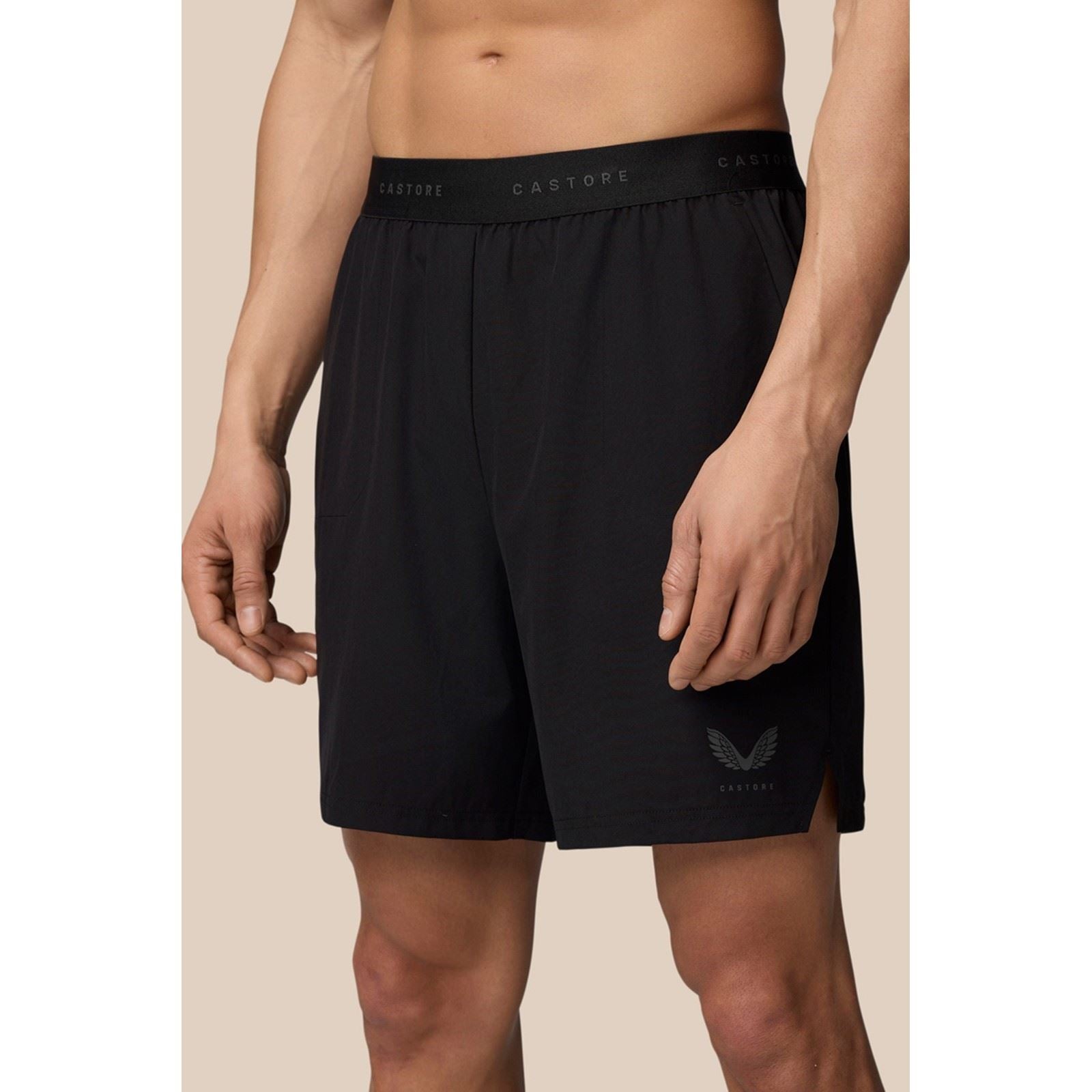 Castore Branded Elastic Shorts Vestes Matelassées Noires En Polyester Pour Homme