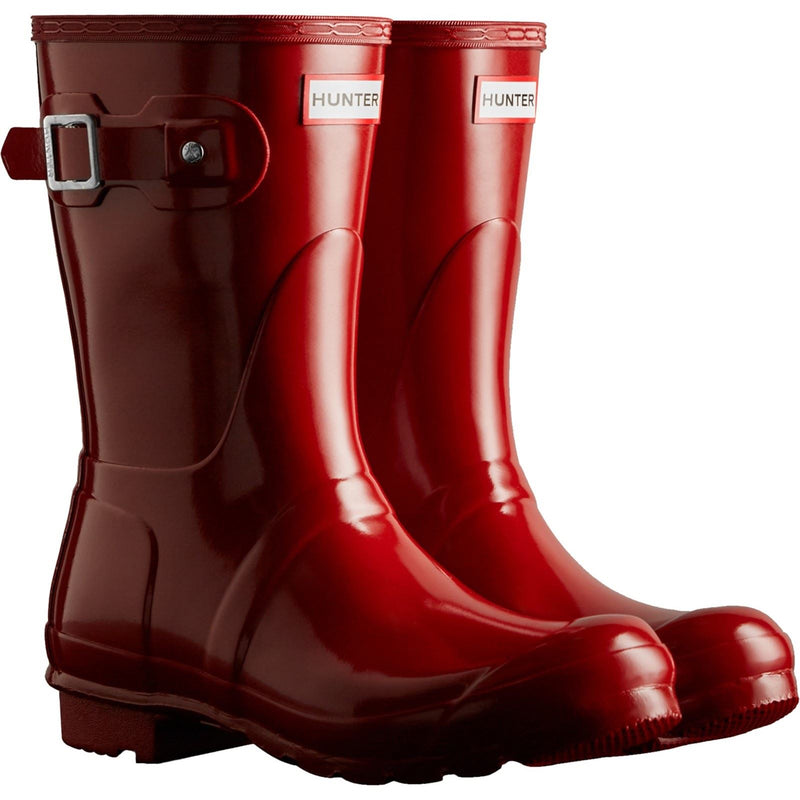 Hunter Original Short Gloss Bottes En Caoutchouc Rouges Pour Femme Style Militaire