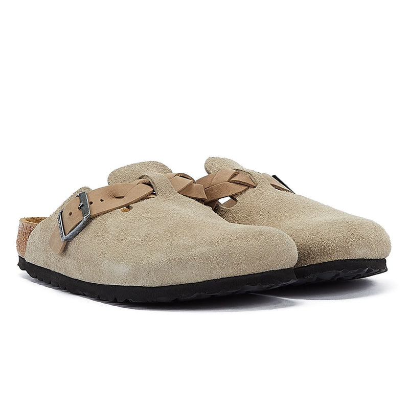 Birkenstock Boston Sabots Régulières En Daim Taupe Pour Femmes