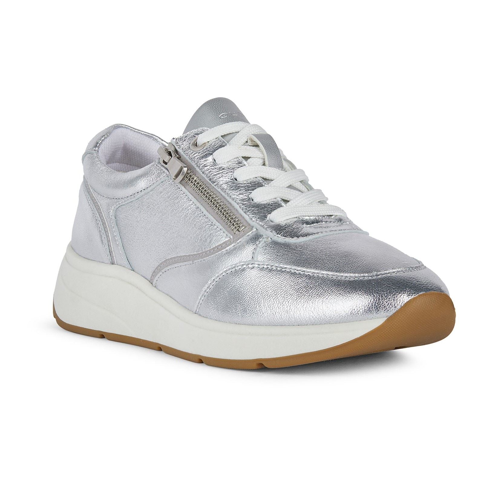 Geox D Cristael E Baskets Argentées Pour Femmes En Cuir Synthétique