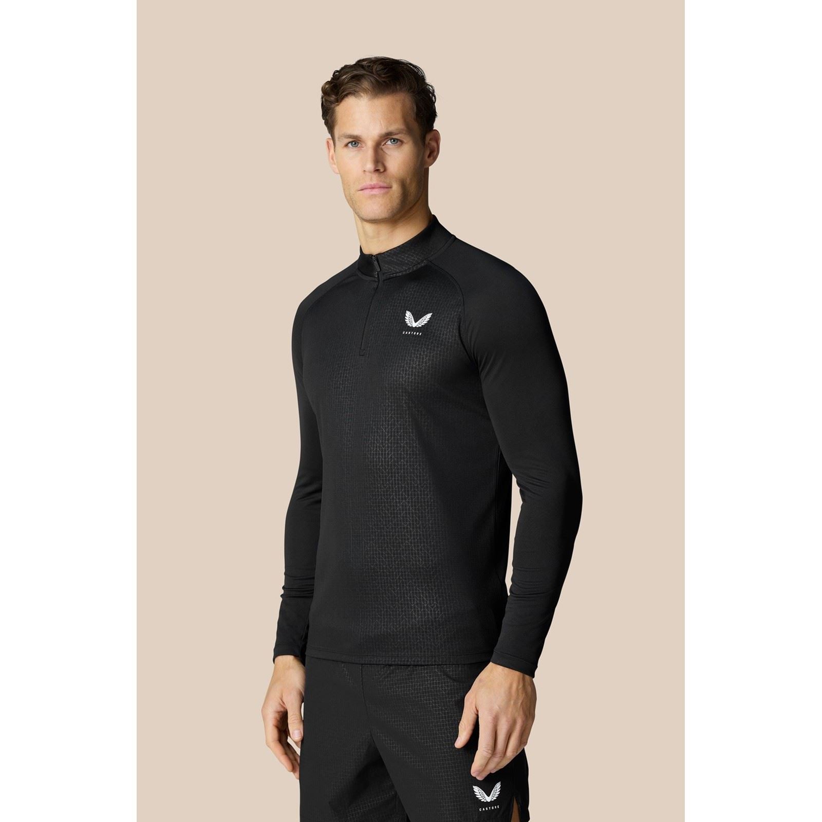 Castore Adapt 1/4 Zip Top T-Shirts De Sport Actifs Pour Hommes En Polyester Noir
