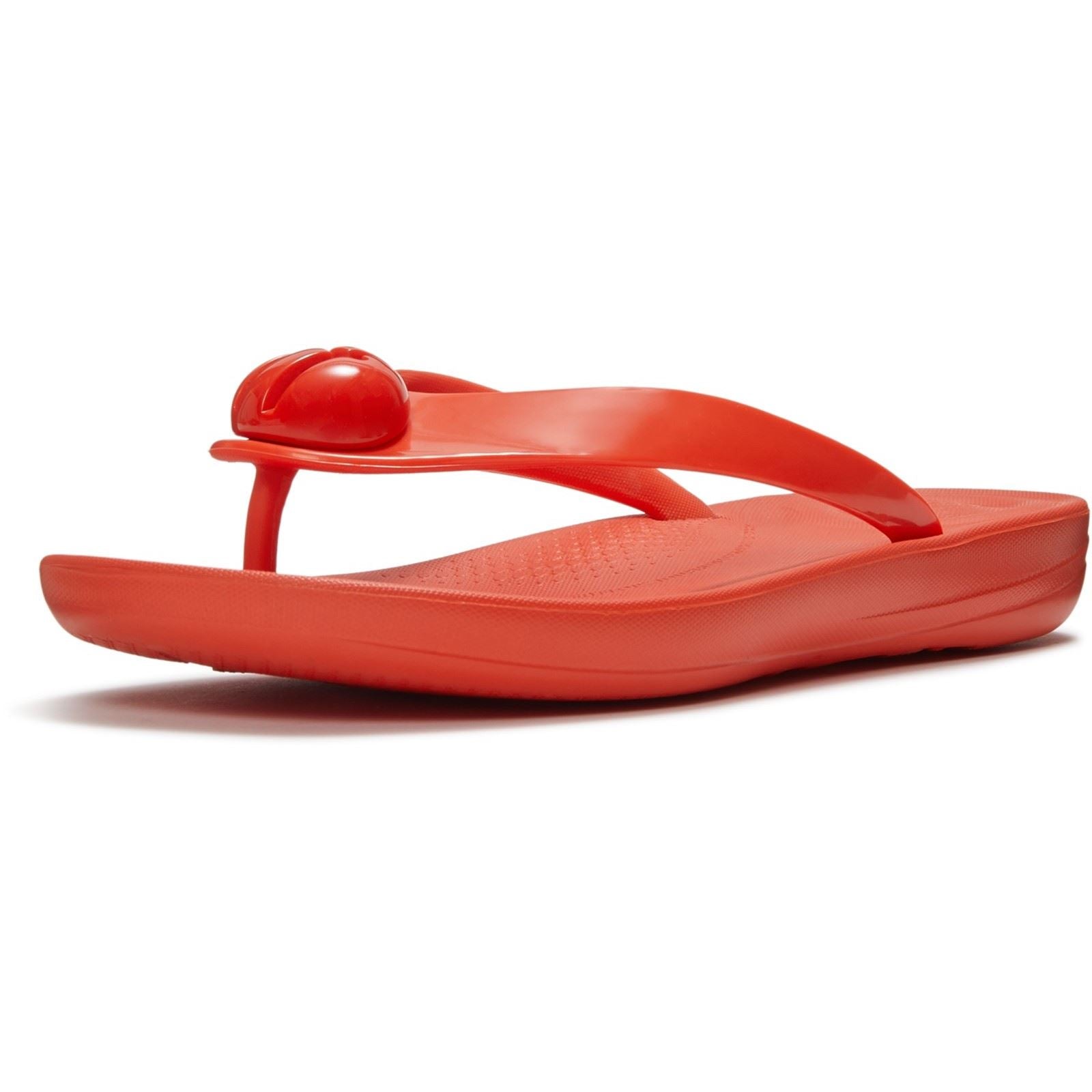 Fitflop iQushion Glossy-Button Tongs En Polyuréthane Pour Femmes Couleur Tomate Cerise
