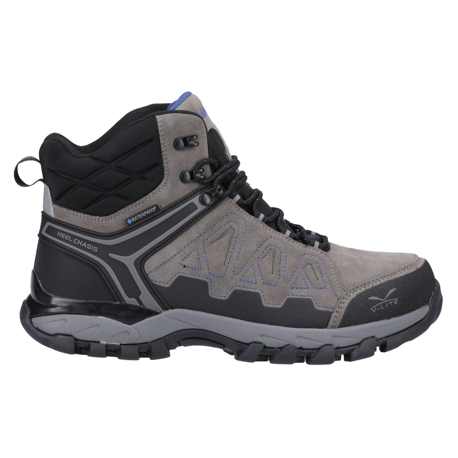 Hi-Tec V-Lite Explorer WP Chaussures De Randonnée Pour Homme En Cuir Daim Vachette Gris Anthracite/Gris/Bleu Foncé