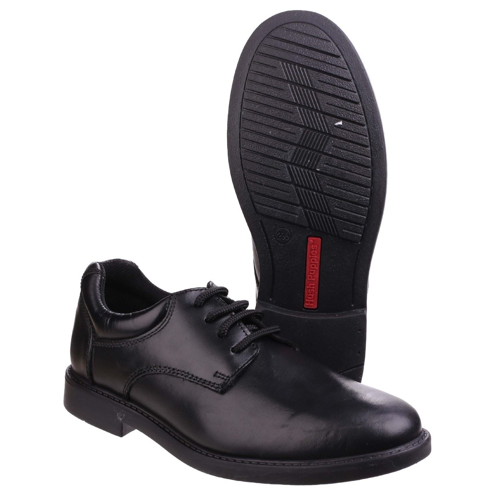 Hush Puppies Tim Junior Chaussures Noires Pour Garçons En Cuir.