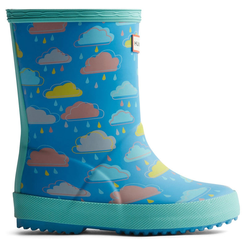 Hunter Kids Rain Cloud Boot Bottes De Pluie En Caoutchouc Bleu Avec Nuages De Pluie