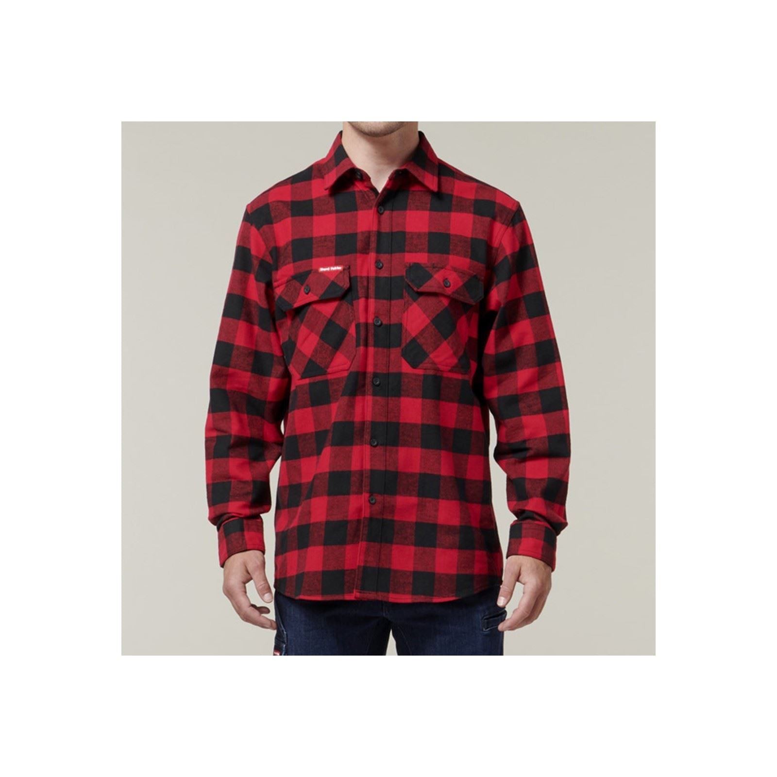 Hard Yakka Long Sleeve Check Flannel Chemise Décontractée Rouge En Coton Pour Homme