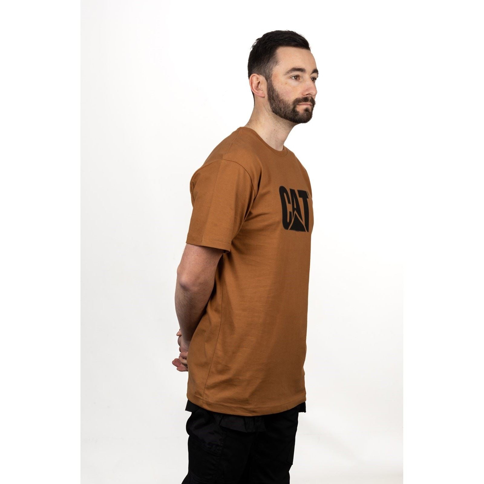 Caterpillar Trademark Logo T-Shirts En Coton Pour Hommes À Manches Courtes Bronze