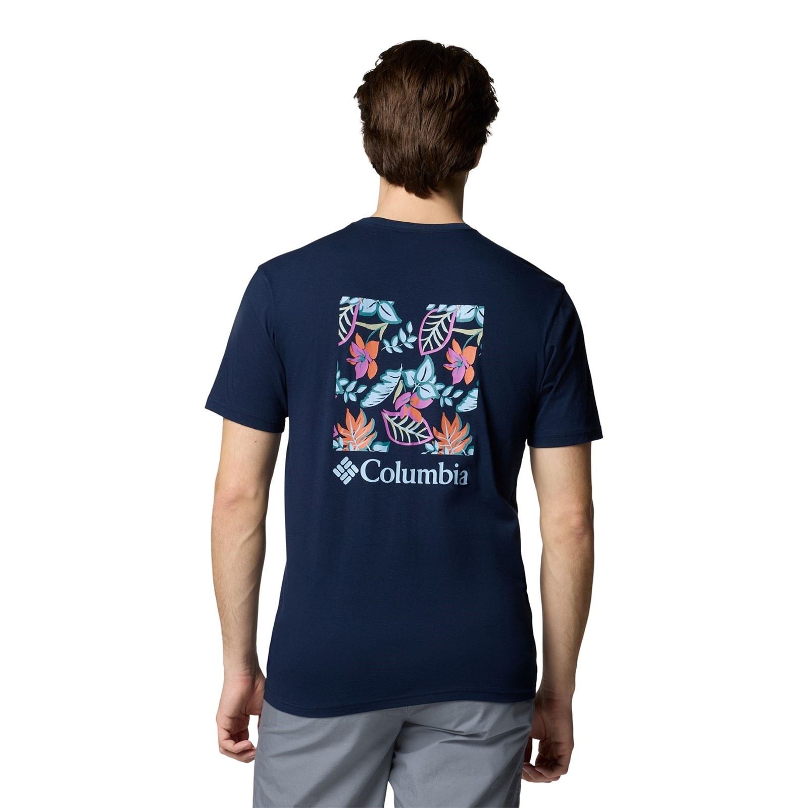 Columbia North Cascades Short Sleeve Tee T-Shirts Pour Hommes En Coton Bleu À Manches Courtes