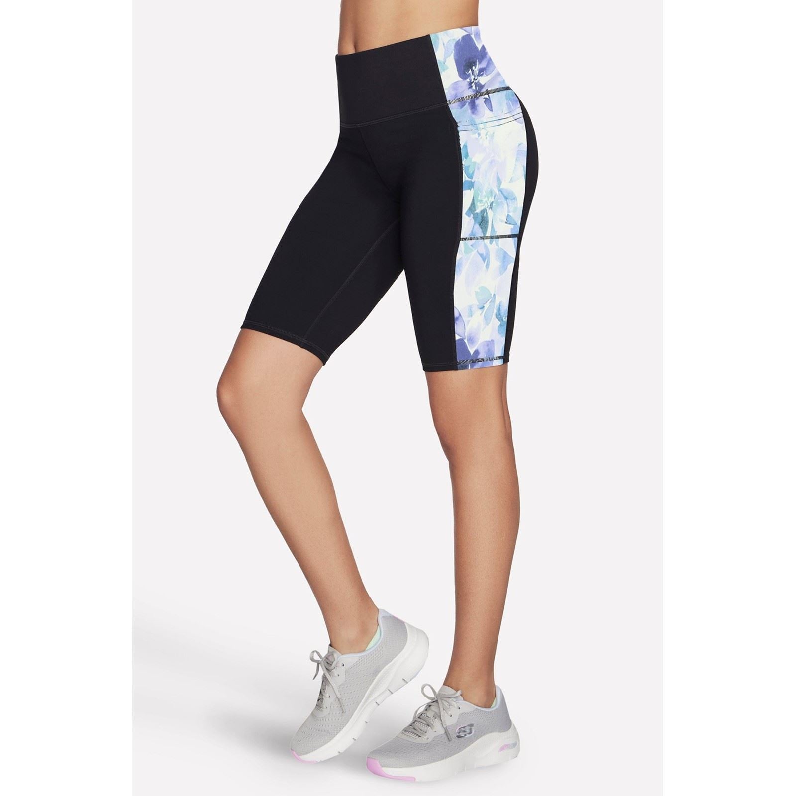 Skechers Performance GoWalk Seascape Floral 10" Bike Short Shorts De Sport Actifs En Nylon Pour Femmes Violets