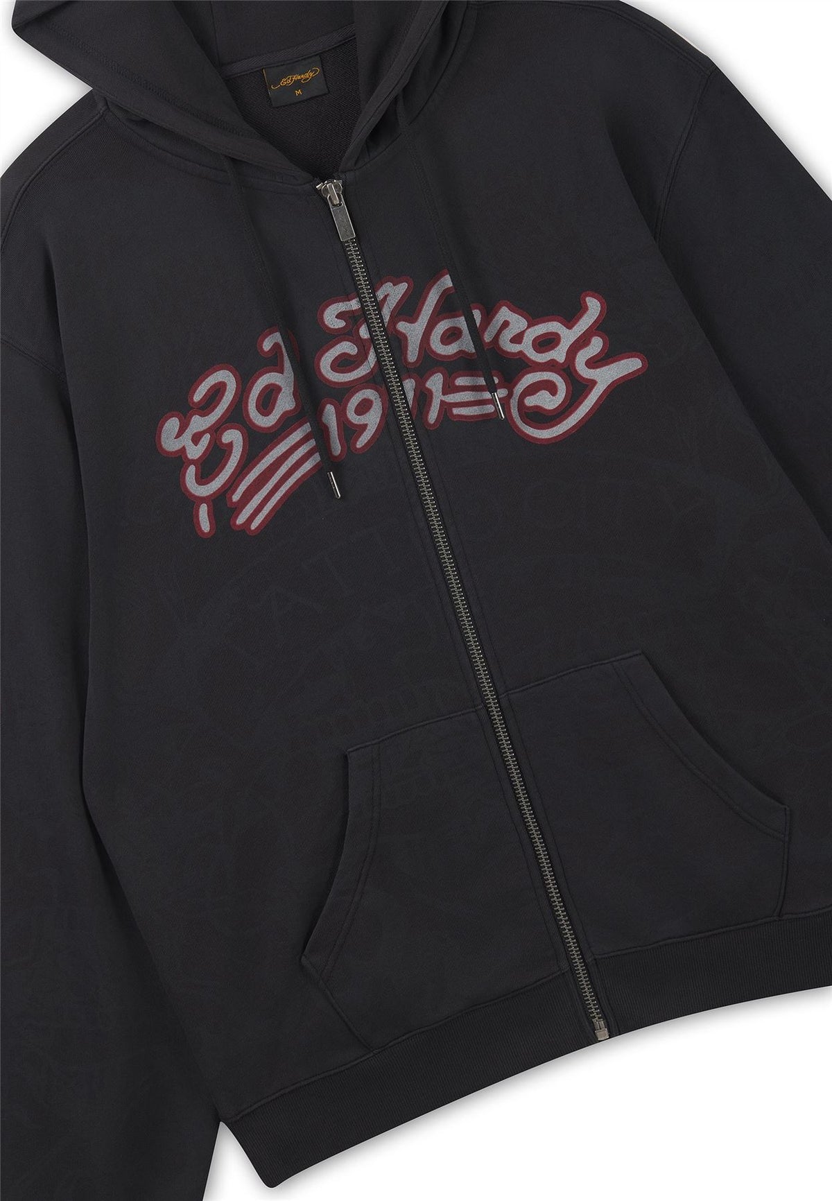 Ed Hardy Shadow Eagle Graphic Relaxed Zip Thru Sweats à Capuche Noirs Pour Hommes