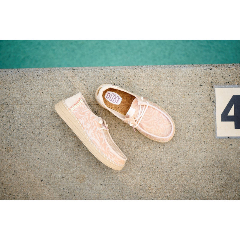 HEYDUDE Wendy Espadrille Retro Palm Espadrilles Pour Femmes En Mélange De Coton Rose Pâle/Blanc