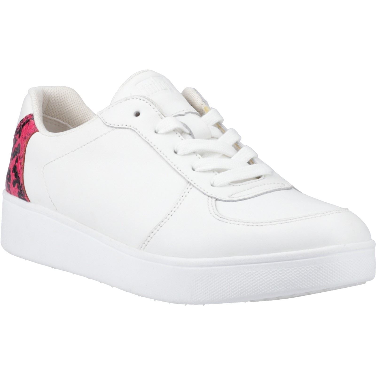 Fitflop Rally Snakeprint Backtab Baskets En Cuir Blanches/Framboise Sauvage Pour Femmes Urbaines