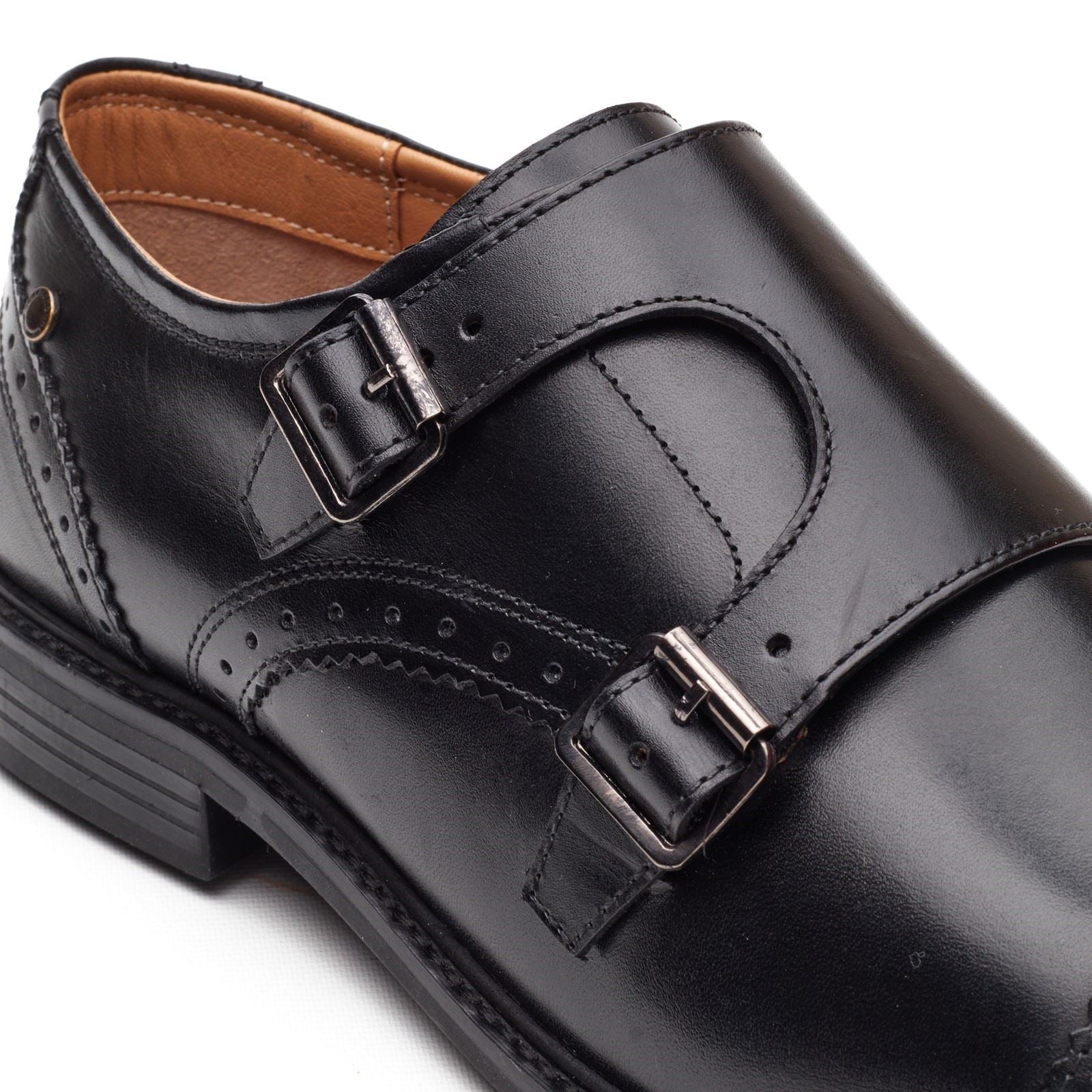 Base London Henley Monk Chaussures En Cuir Pour Hommes Noires À Double Boucle