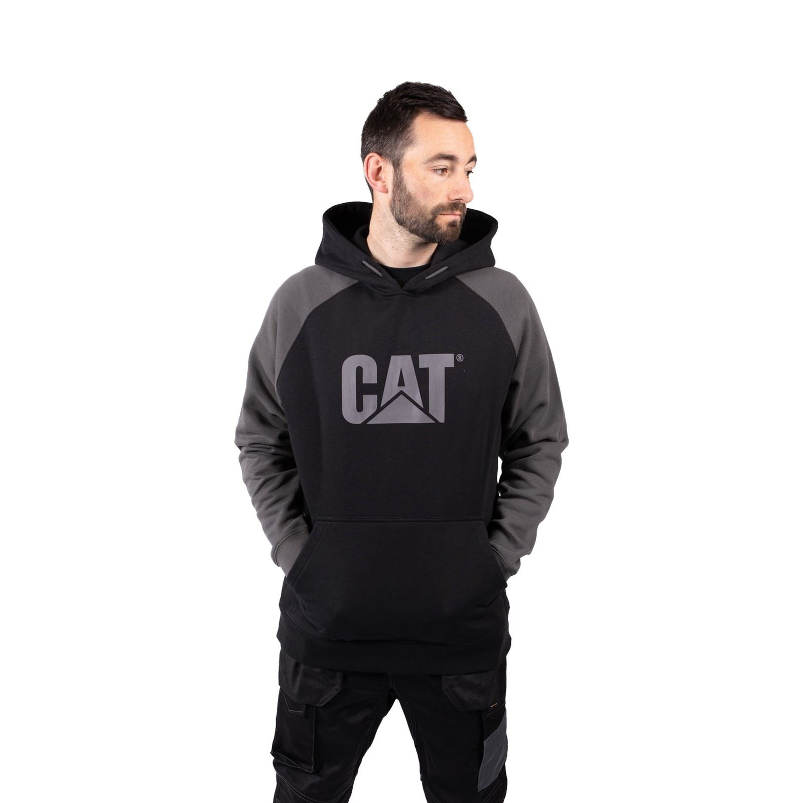 Caterpillar Raglan Sweatshirt À Capuche Noir En Coton Pour Homme