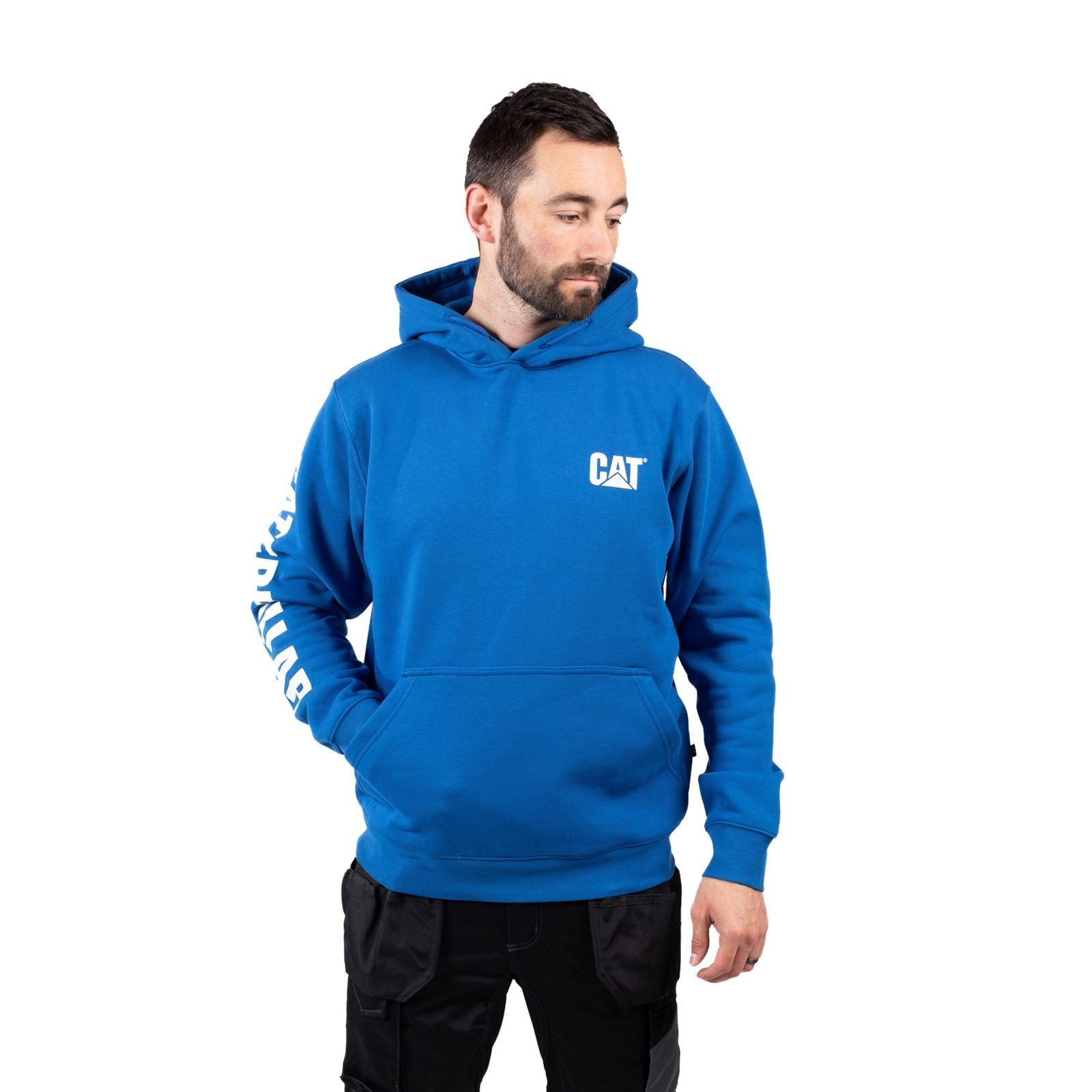 Caterpillar Trademark Banner Sweat À Capuche Bleu En Coton Pour Homme