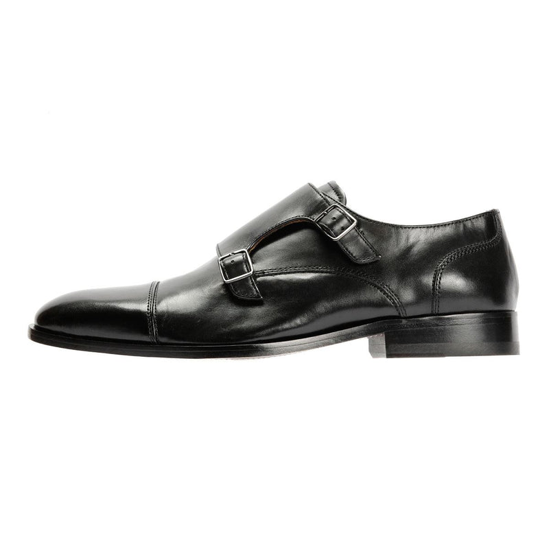 Chapman & Moore Toe Cap Monk Chaussures Noires En Cuir Pour Homme À Lacets