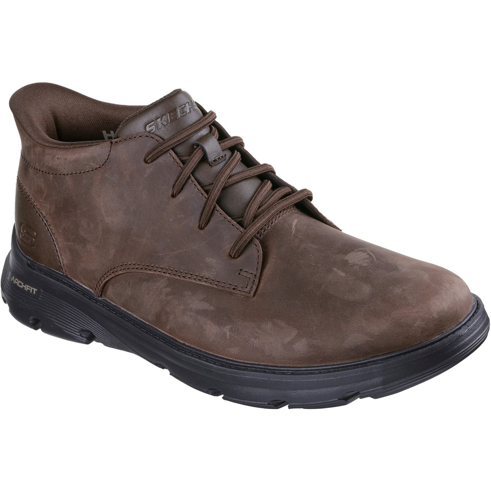 Skechers Arch Fit Garza Ridley Bottes De Cheville En Cuir Pour Hommes Couleur Cacao