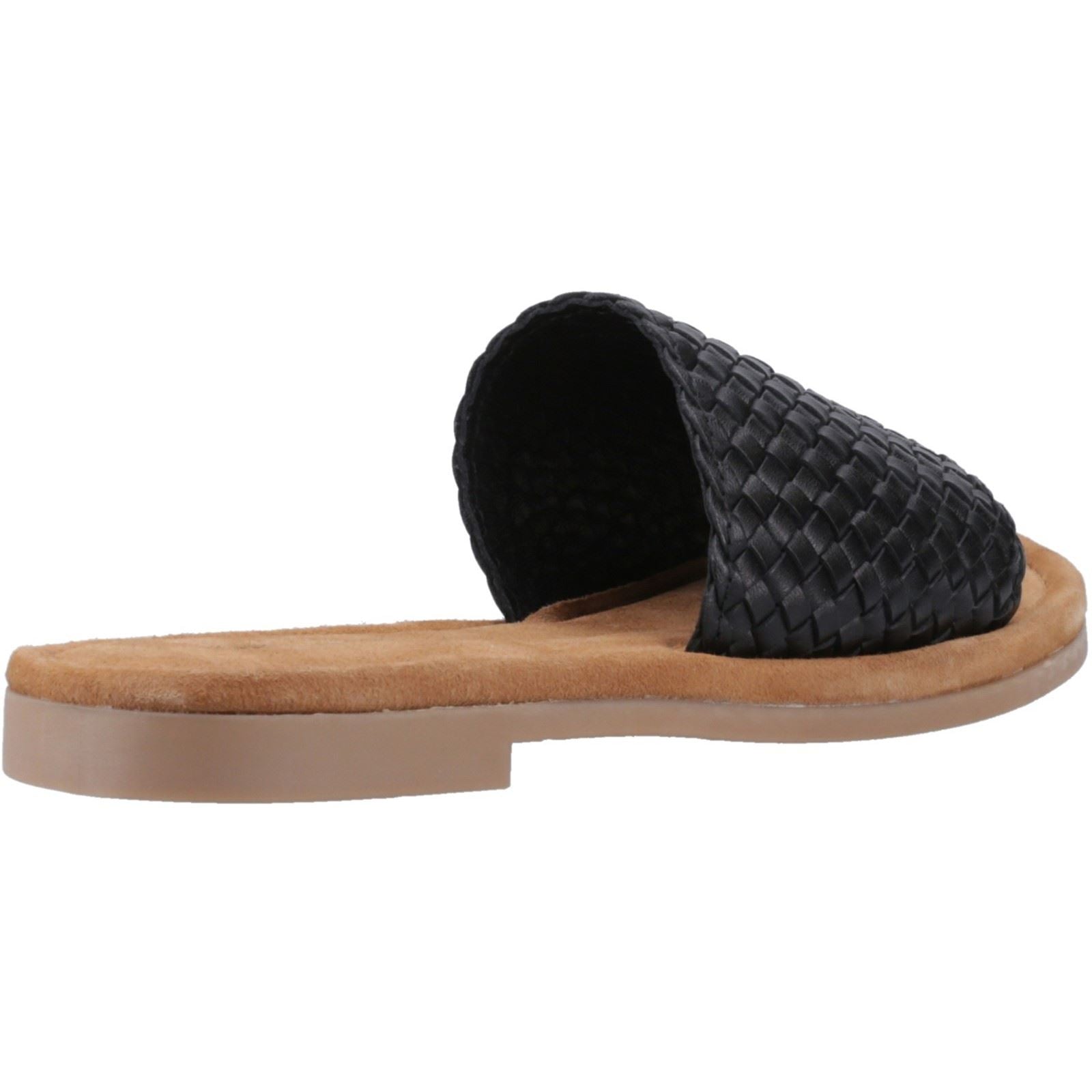 Hush Puppies Hetty Slide Sandales En Cuir Noires Pour Femmes Ajustées