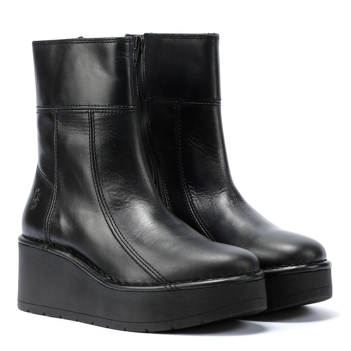 Fly London Hann Bottes Noires En Cuir Pour Femmes