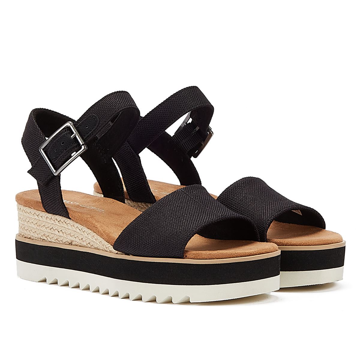 TOMS Diana Canvas Wedge Sandales noires pour femmes