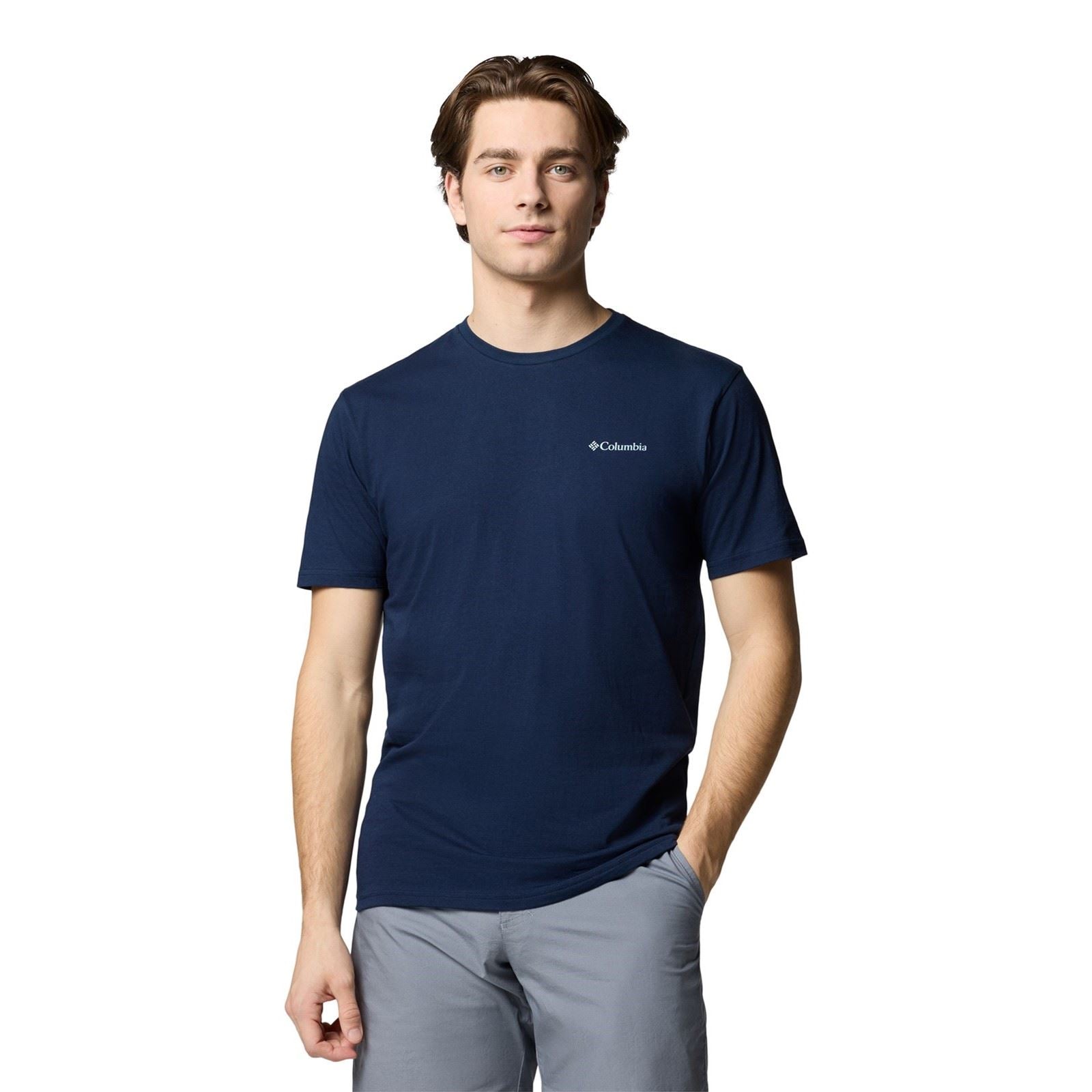 Columbia North Cascades Short Sleeve Tee T-Shirts Pour Hommes En Coton Bleu À Manches Courtes