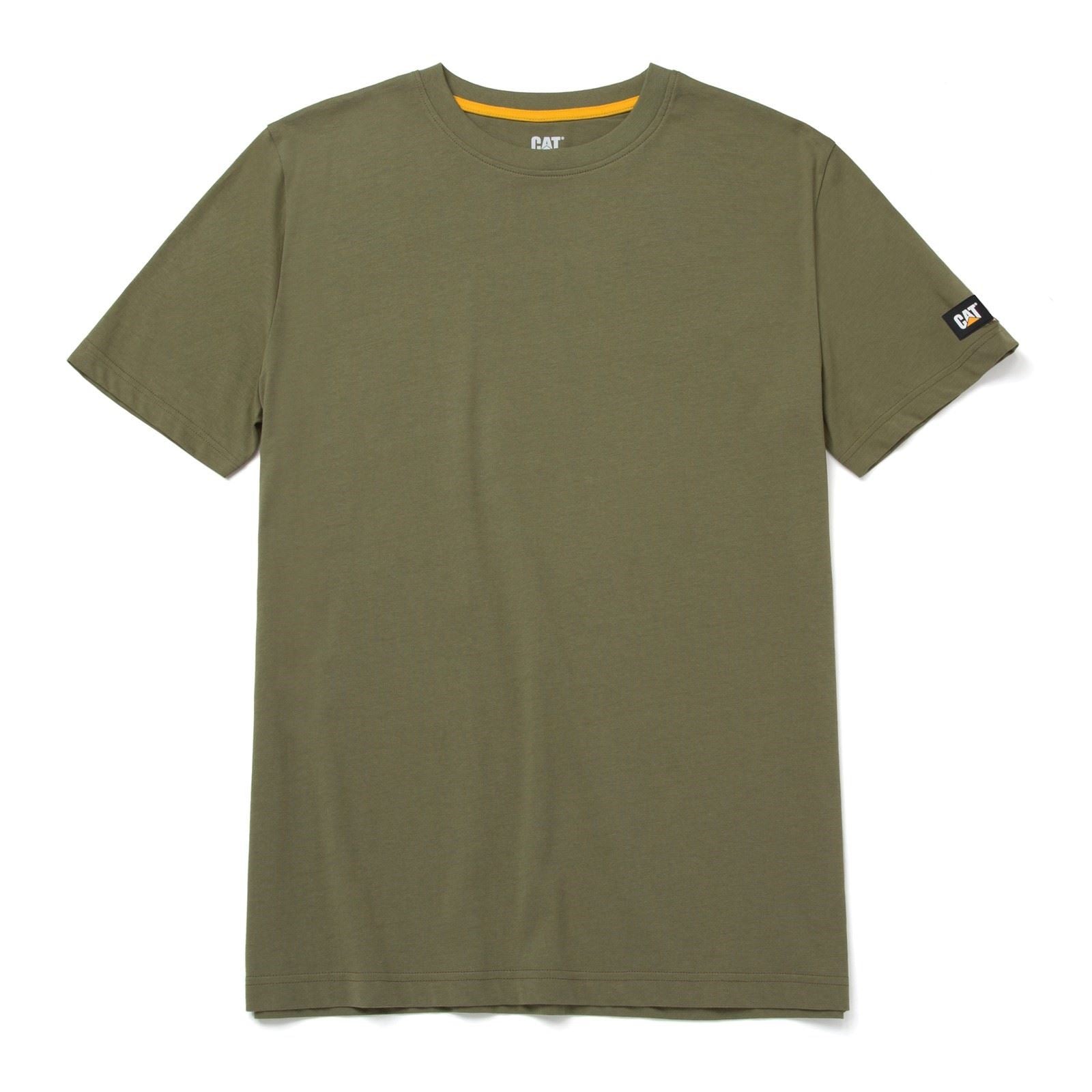 Caterpillar Essentials Short Sleeve T-Shirts En Coton Pour Hommes Verts À Manches Courtes