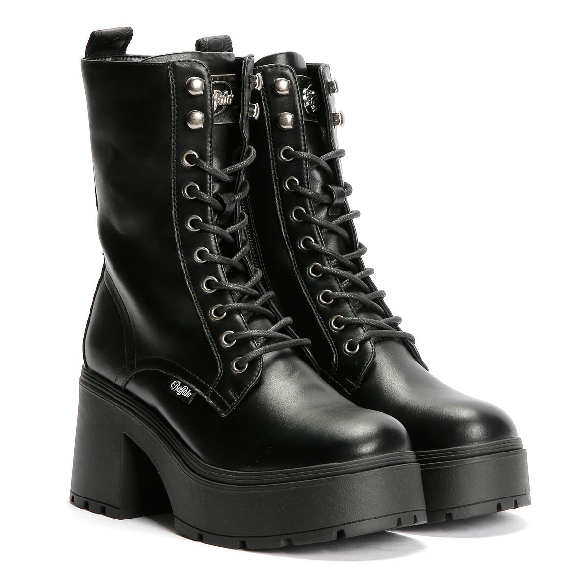 Buffalo Mila Lace Up Mid Bottes Noires Pour Femmes