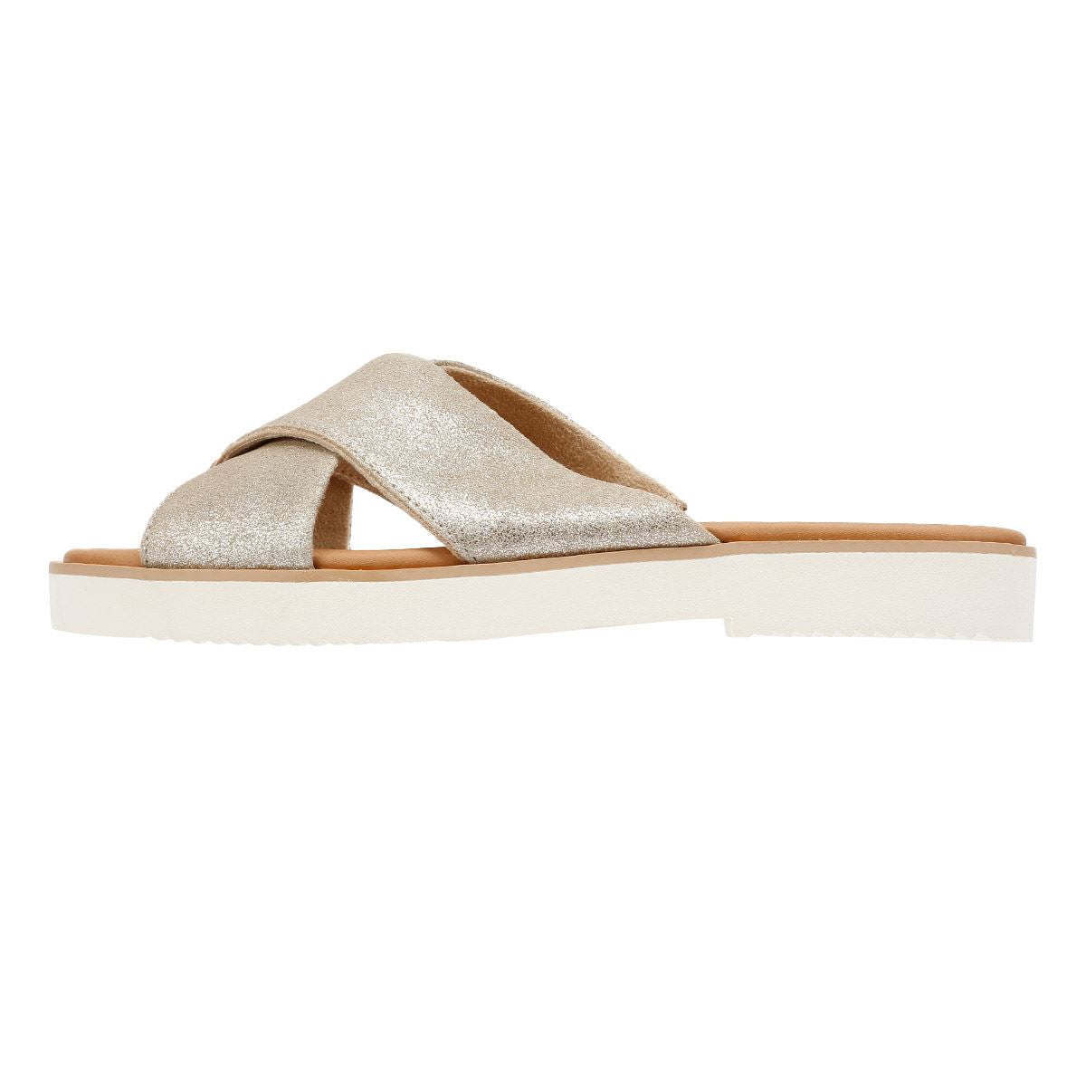 TOMS Mae Crossover Sandales Pour Femmes En Cuir Suédois Argenté