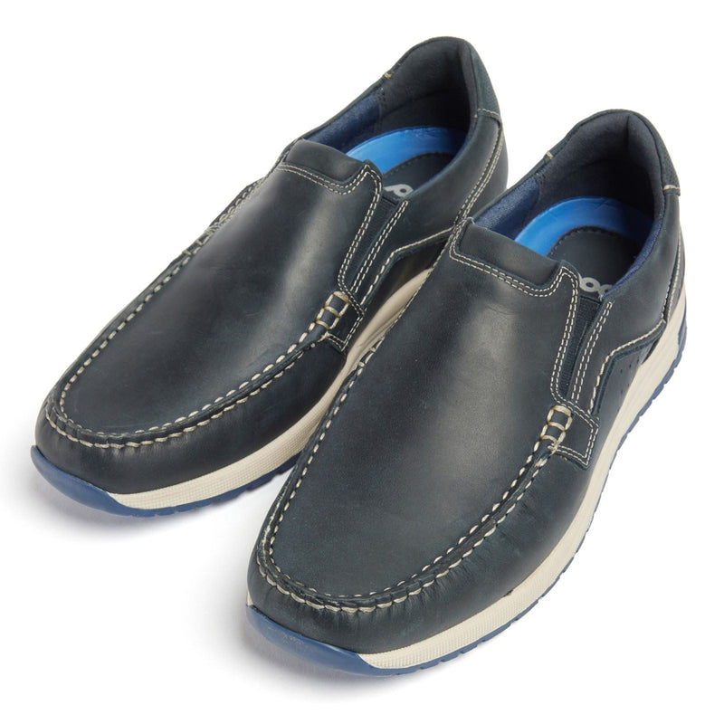 Pod Sean Chaussures Bateau Pour Hommes En Cuir Bleu Marine