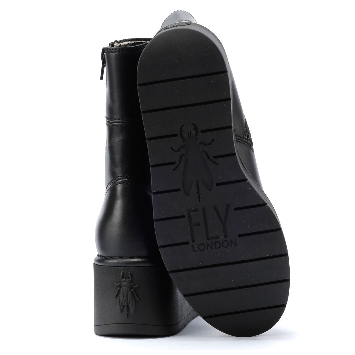 Fly London Hann Bottes Noires En Cuir Pour Femmes