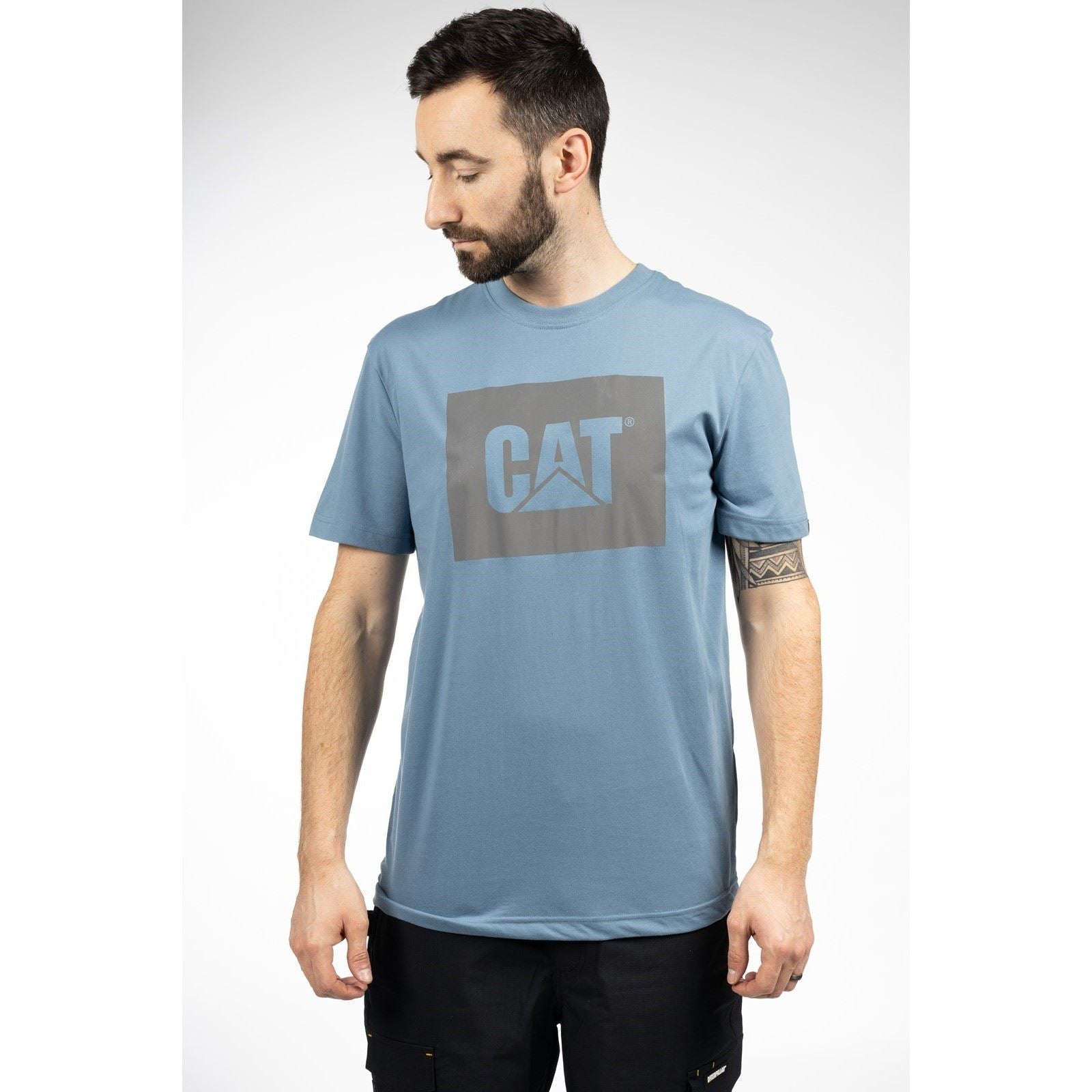 Caterpillar Graphic T-Shirts Pour Hommes En Coton Bleu À Manches Courtes