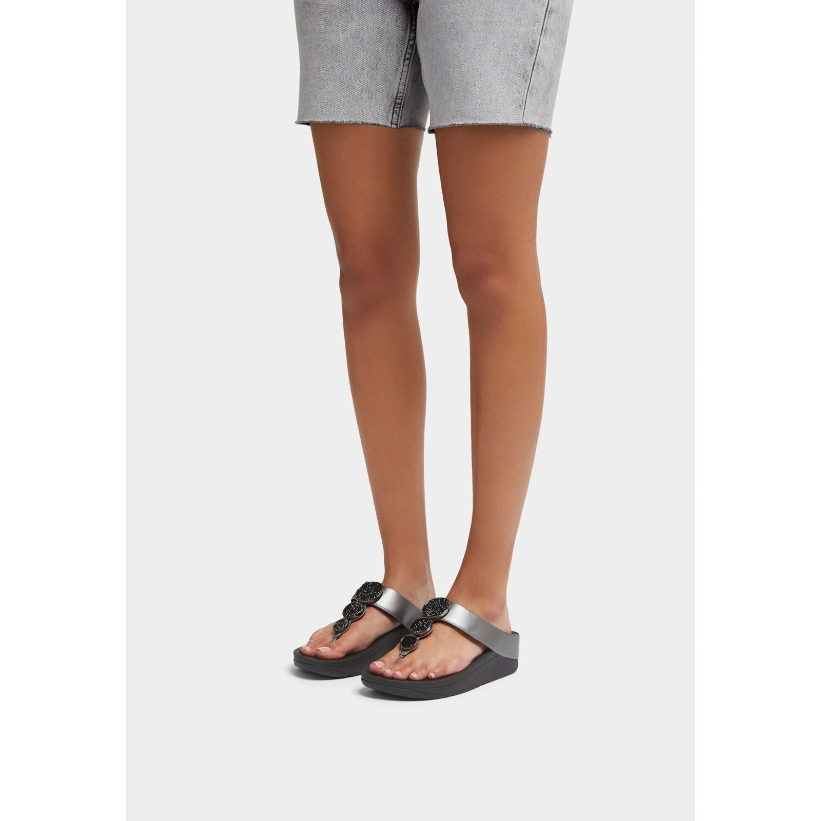Fitflop Halo Sandales Noires En Métal De Polyuréthane Pour Femmes