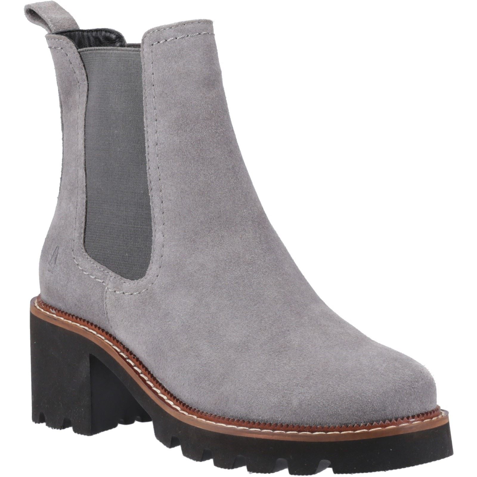 Hush Puppies Gaia Bottes Chelsea À Talons En Cuir Pour Femmes Couleur Gris.